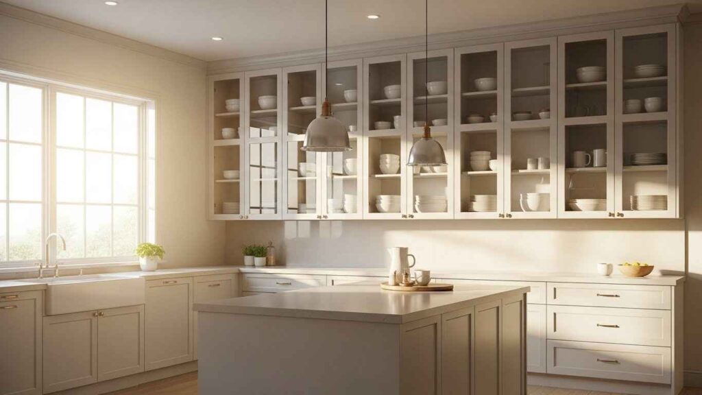 22 chic glass kitchen cabinets that open up your space