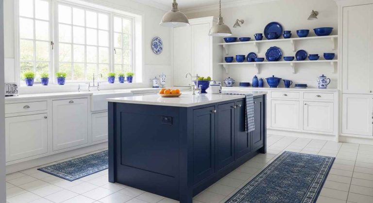 25 Fresh White Kitchen Blue Mixes That Add Calm