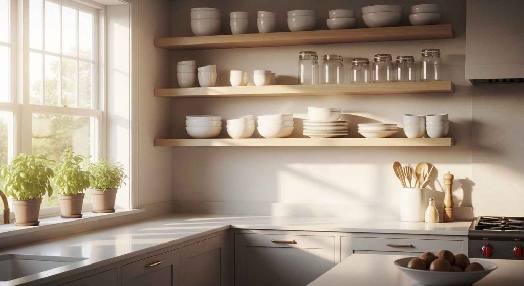 27 Pretty White Kitchen Open Shelf Ideas That Add Charm