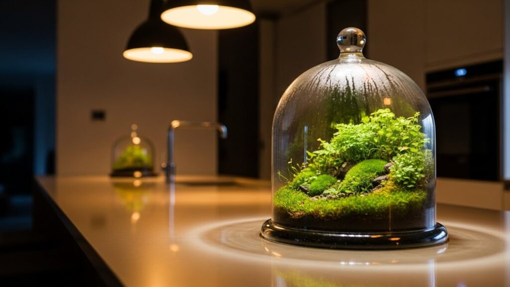 A Chic Glass Cloche with Moss & Ferns