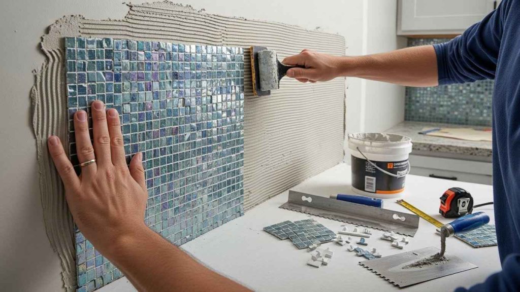 A DIY-Friendly Mosaic Glass Sheet Backsplash