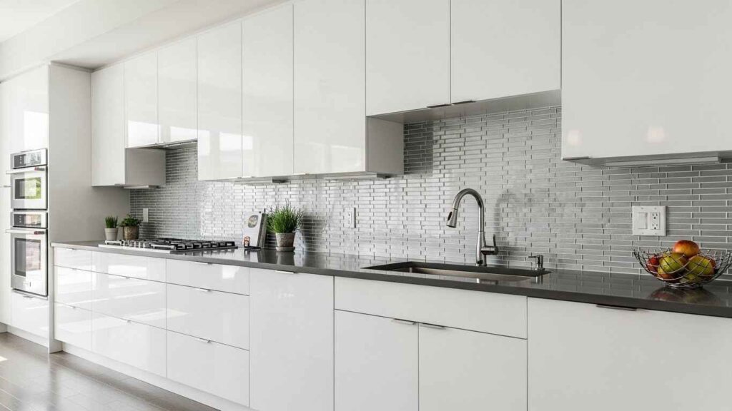 A Glossy and Reflective White Kitchen