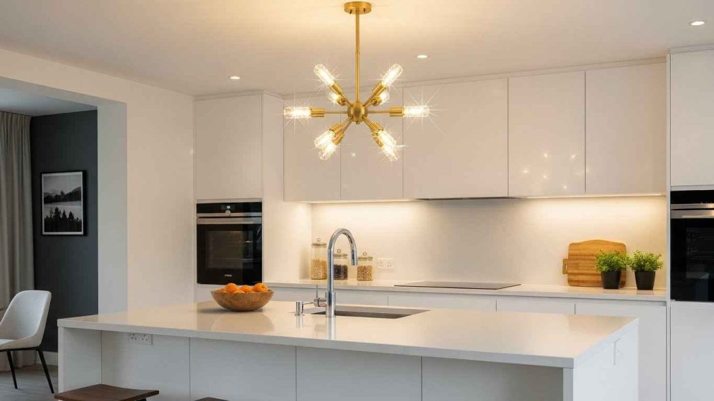 A Gold Chandelier Over the Island