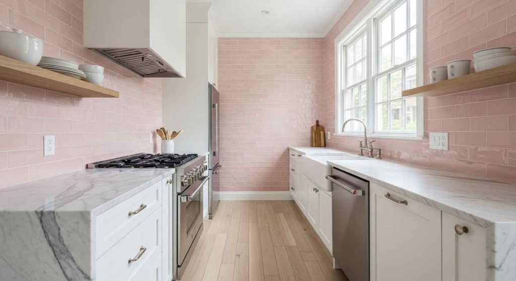 A Kitchen in Blush Pink Zellige