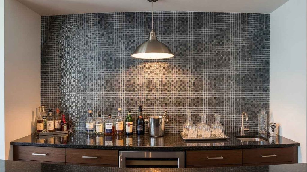 A Mosaic Glass Backsplash for a Wet Bar