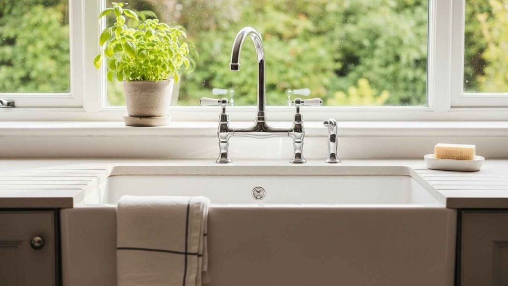 A Serene White Farmhouse Sink