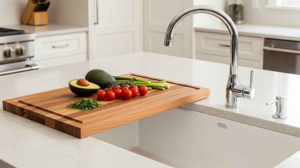 A Sink with a Cutting Board Cover
