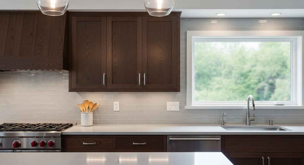 A Sleek Gray Subway Tile Backsplash