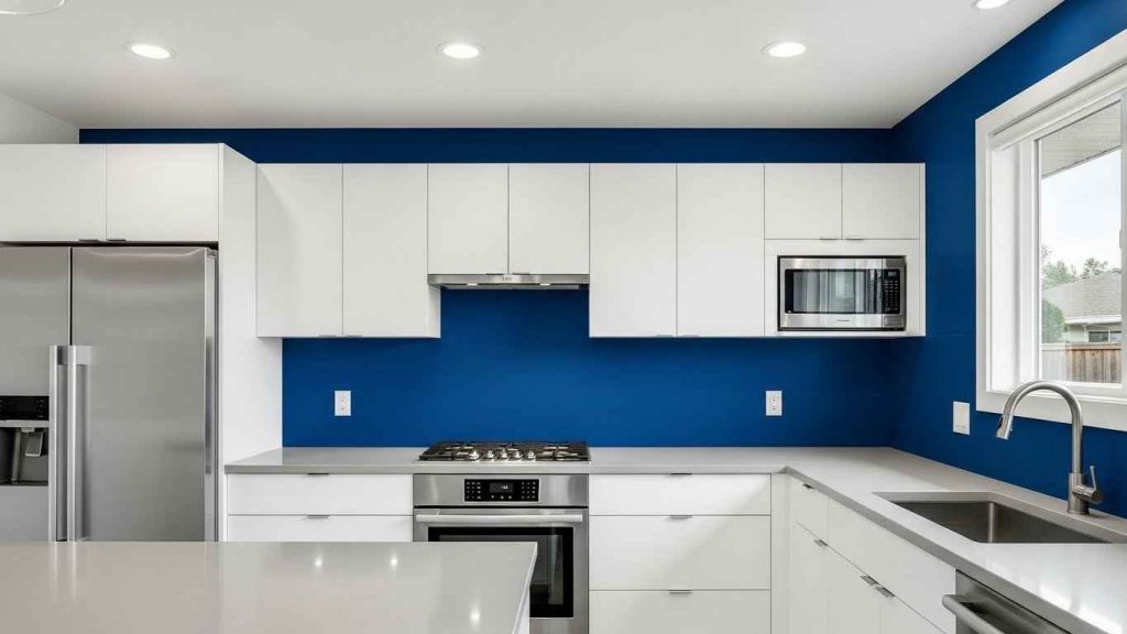 A Sleek, Solid Color Slab Backsplash
