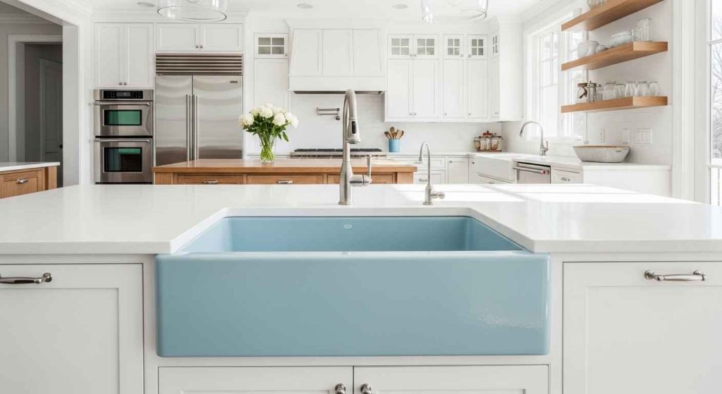 A Tranquil Blue Farmhouse Sink