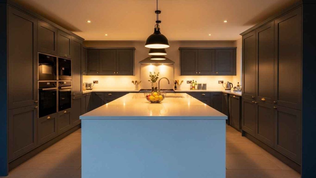 A White Island with Contrasting Cabinets