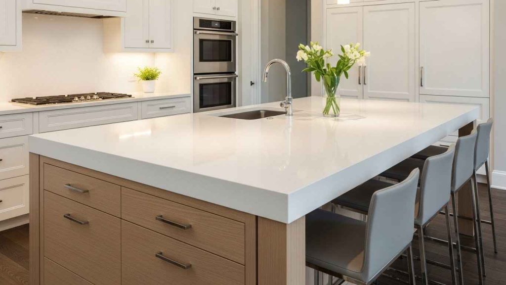 A White Island with a Seamless Quartz Top