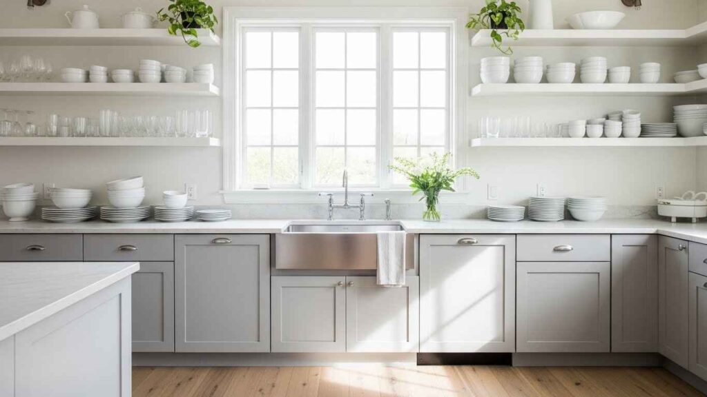 Airy White Kitchen with Open Shelving