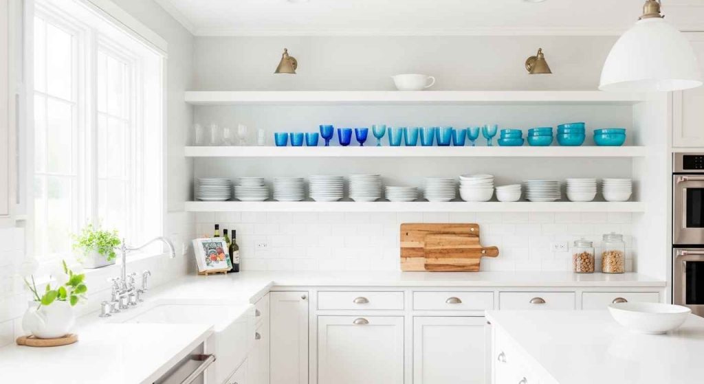 Azure Accents on Open Shelving