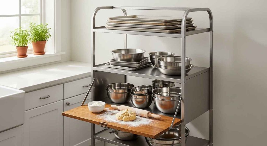 Bakers Rack with Foldable Work Surface