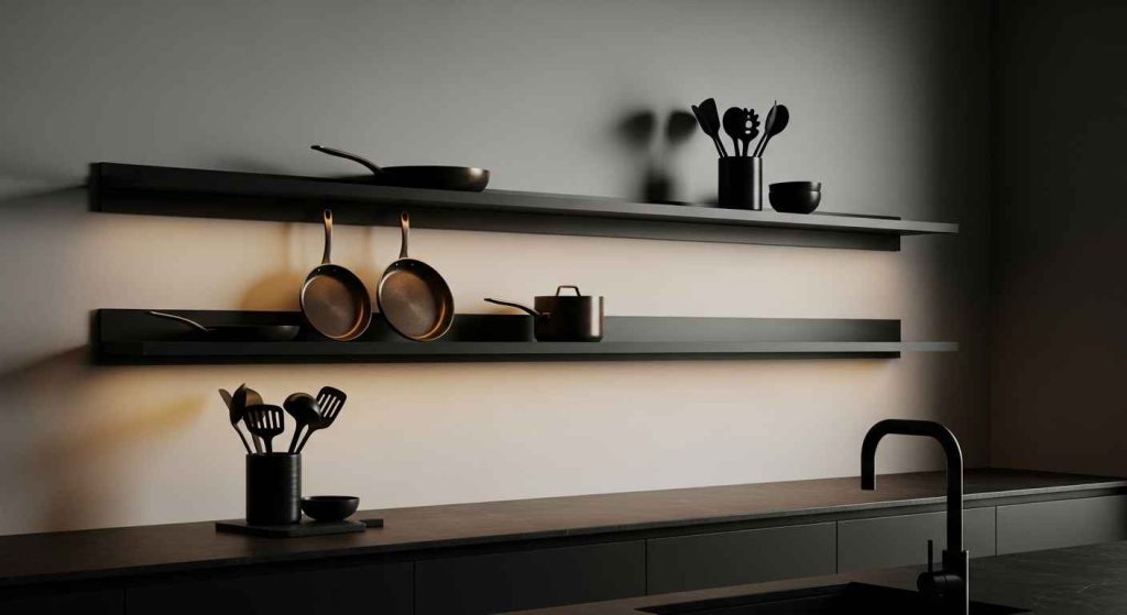 Black Matte Modern Kitchen Shelves