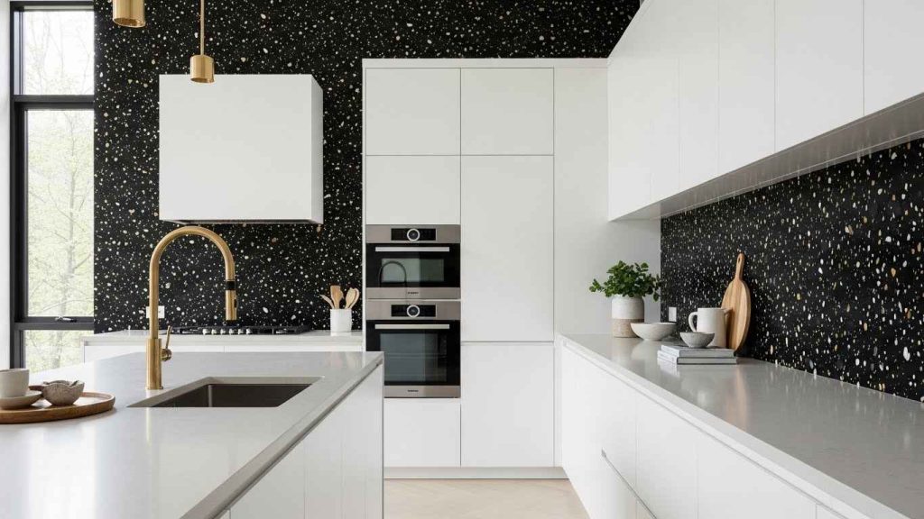 Black Terrazzo with Gold Flecks