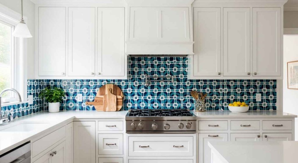 Bold Backsplashes with White Cabinetry