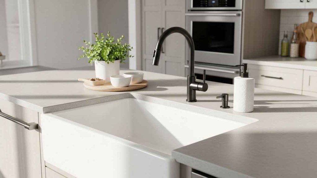 Bold Black Hardware on White Sinks