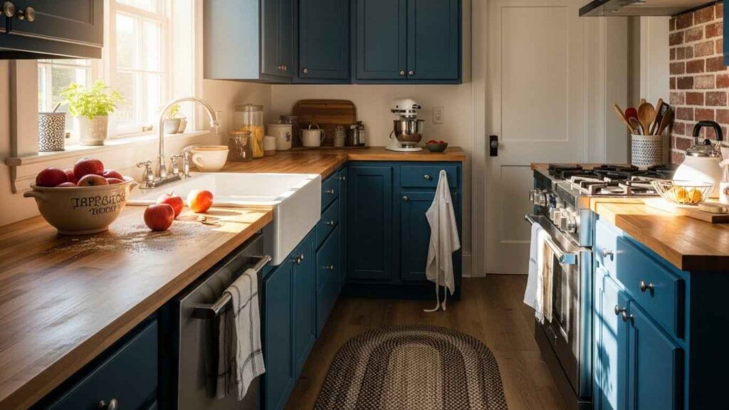 Bold Blue Cabinets & Butcher Block