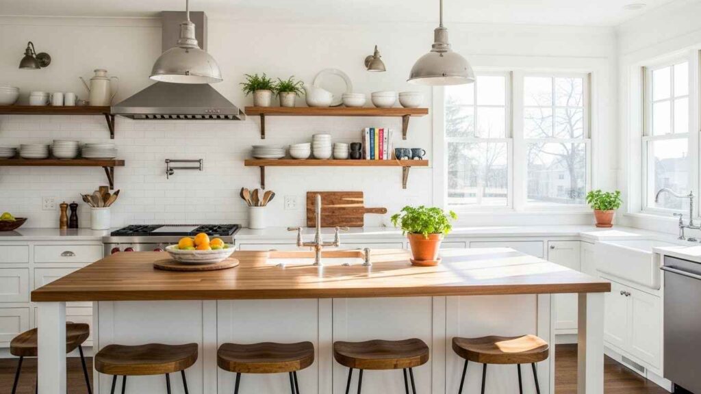 Bright White Kitchen with Wooden Accents