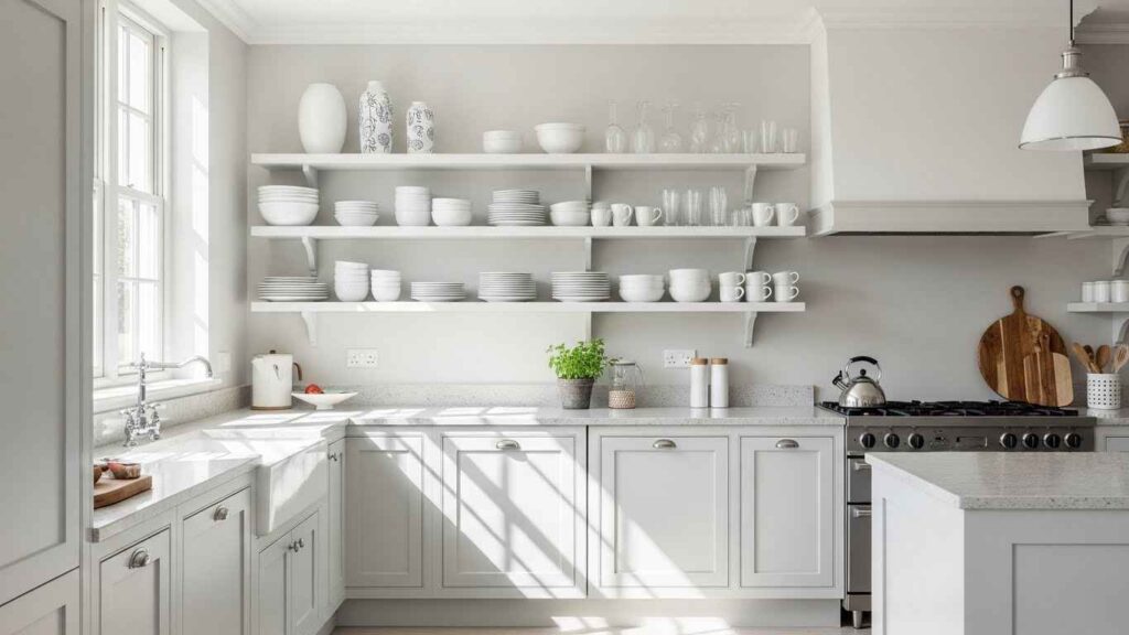 Bright and Airy Open Shelving