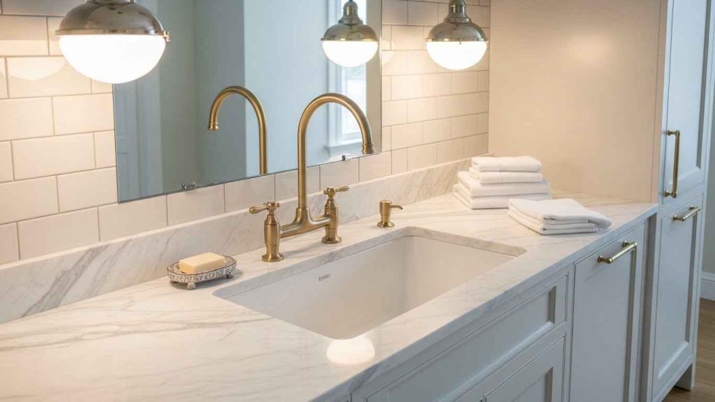 Brushed Gold Faucets for White Sinks