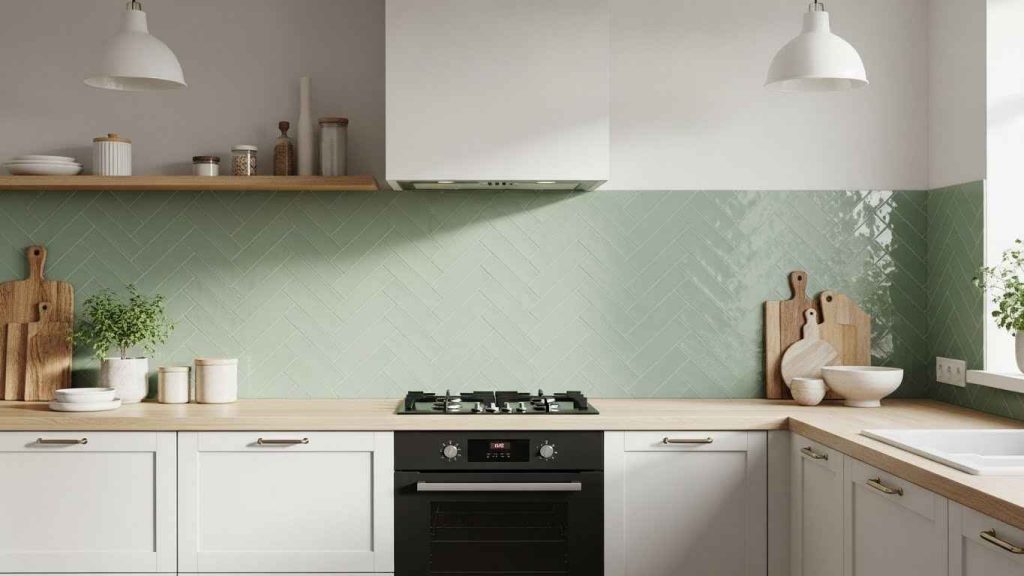 Calming Sage Green Herringbone