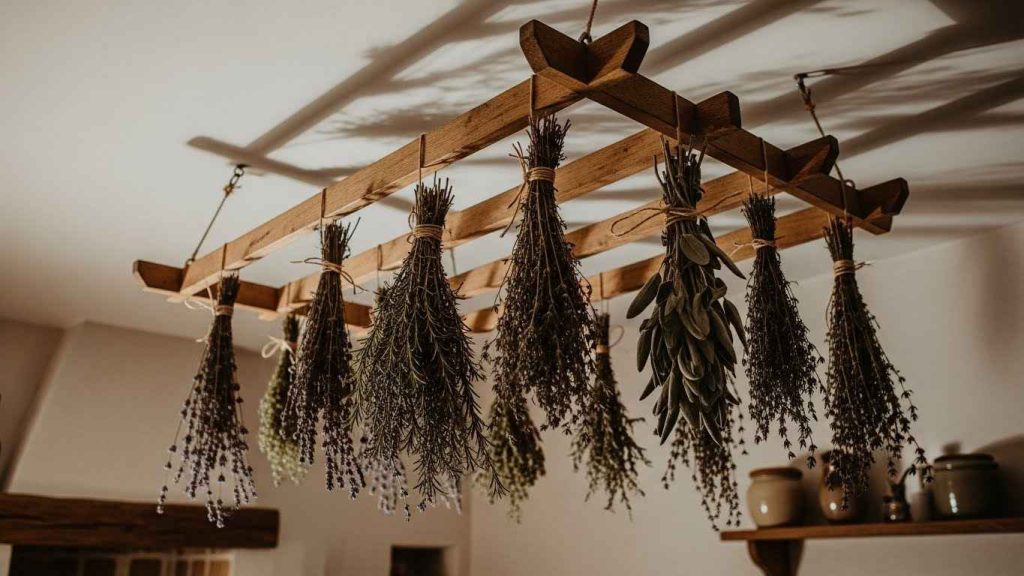 Ceiling-Hung Herb Drying Rack