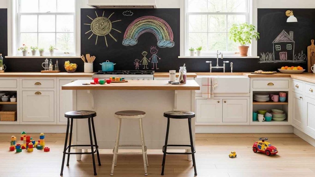 Chalkboard Backsplash in a Kids' Kitchen