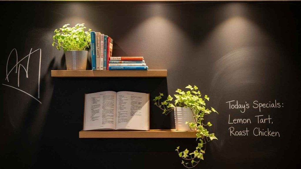 Chalkboard Backsplash with Shelving