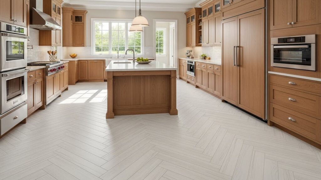Chic White Herringbone Flooring