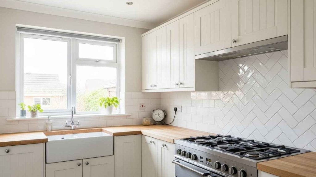 Classic White Subway Herringbone