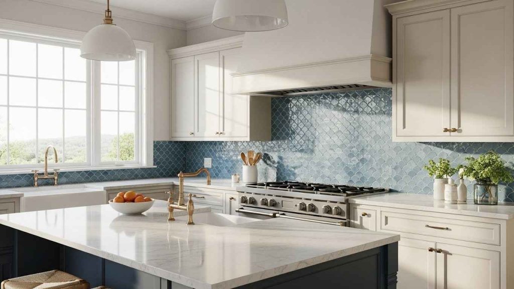 Coastal Blue Fish Scale Herringbone