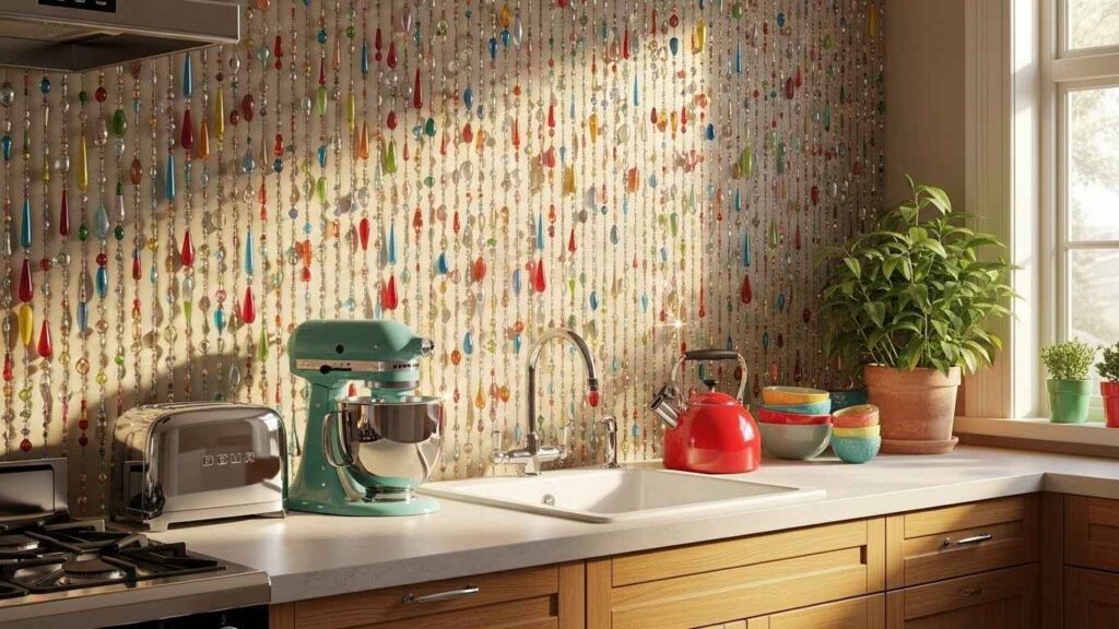 Colorful Beaded Curtain Backsplash