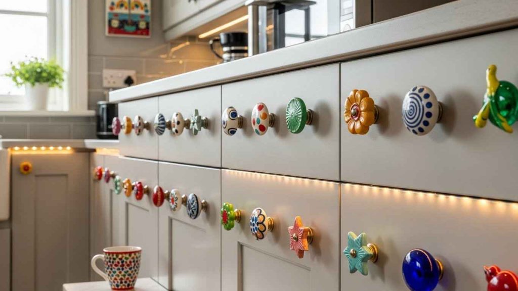 Colorful, Mismatched Cabinet Knobs