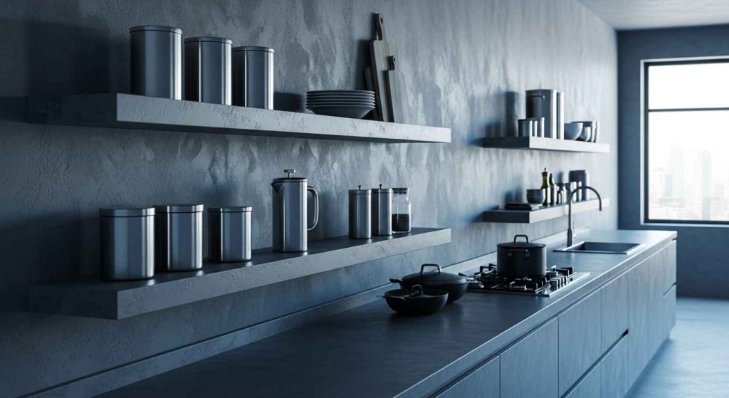 Concrete Finish Modern Kitchen Shelves