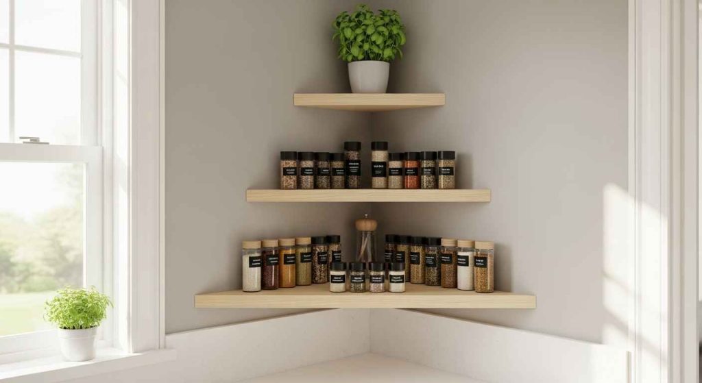 Corner-Saving Modern Kitchen Shelves