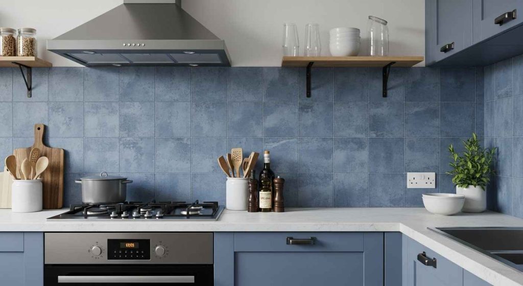 Denim-Inspired Blue Backsplash