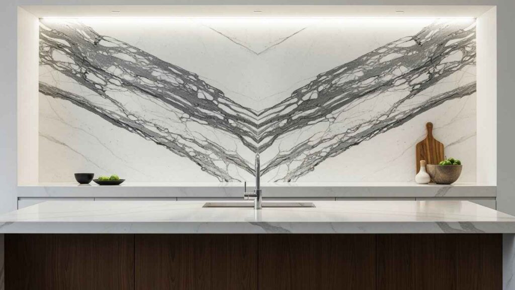Dramatic Slab Backsplash Statement