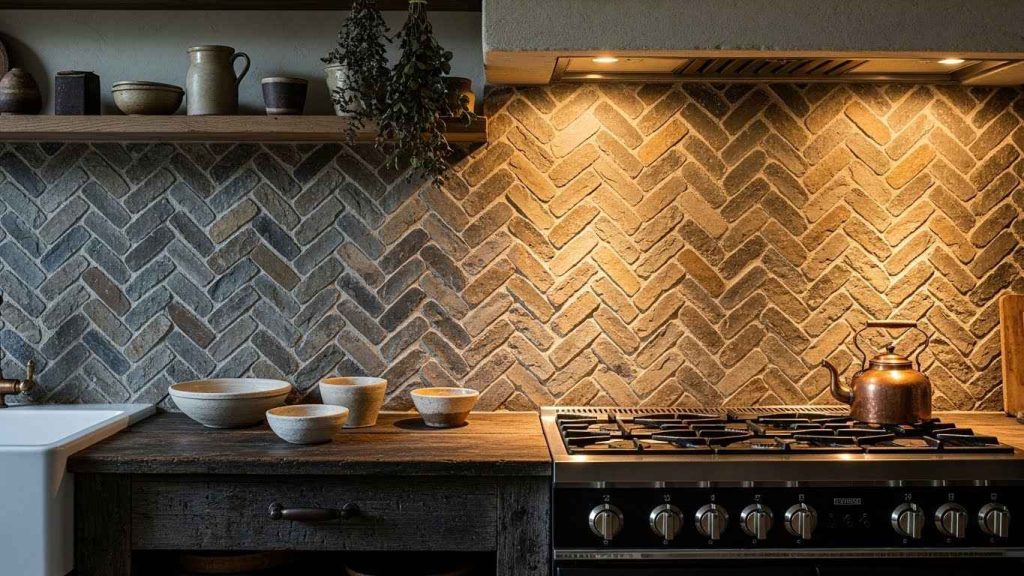 Earthy Tumbled Stone Herringbone
