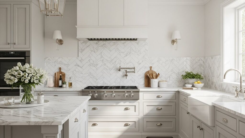 Elegant Carrara Herringbone
