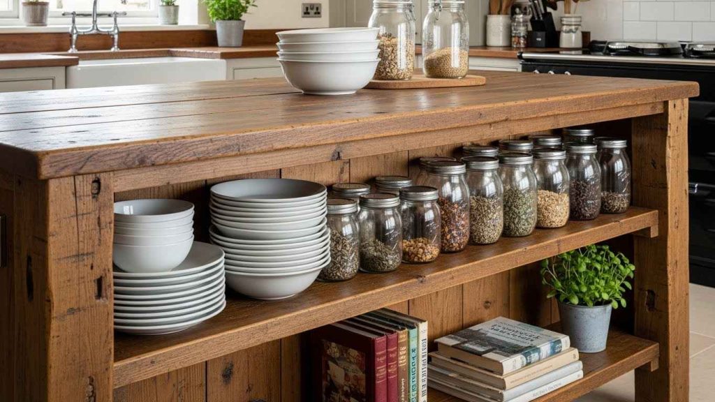 Exposed Wooden Shelving for Display