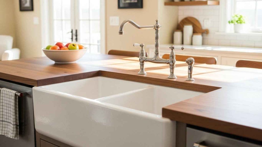 Farmhouse Sink Integrated into the Island