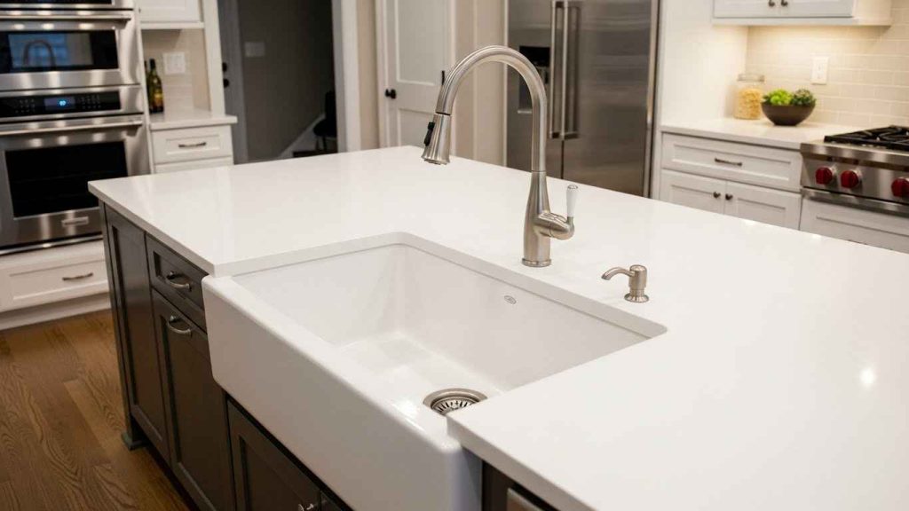 Farmhouse Sink in a White Kitchen Island
