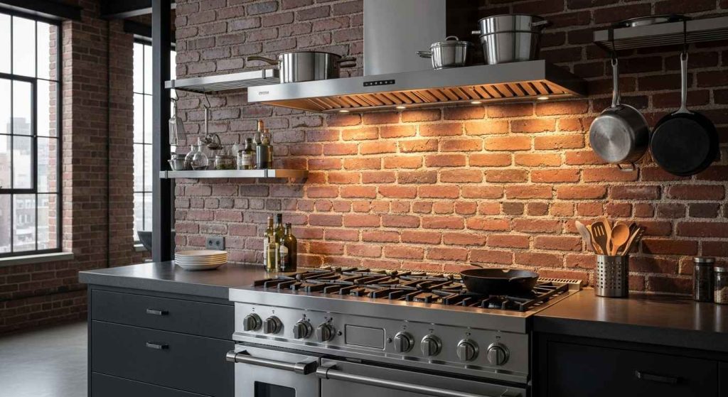 Fire-Resistant Brick Backsplash