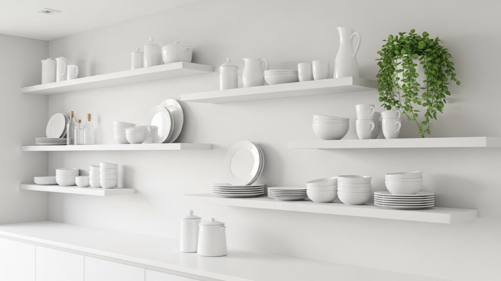 Floating White Shelves