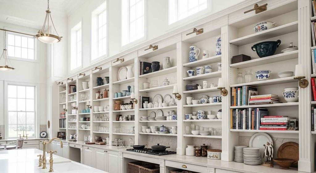 Floor-to-Ceiling White Display Shelves