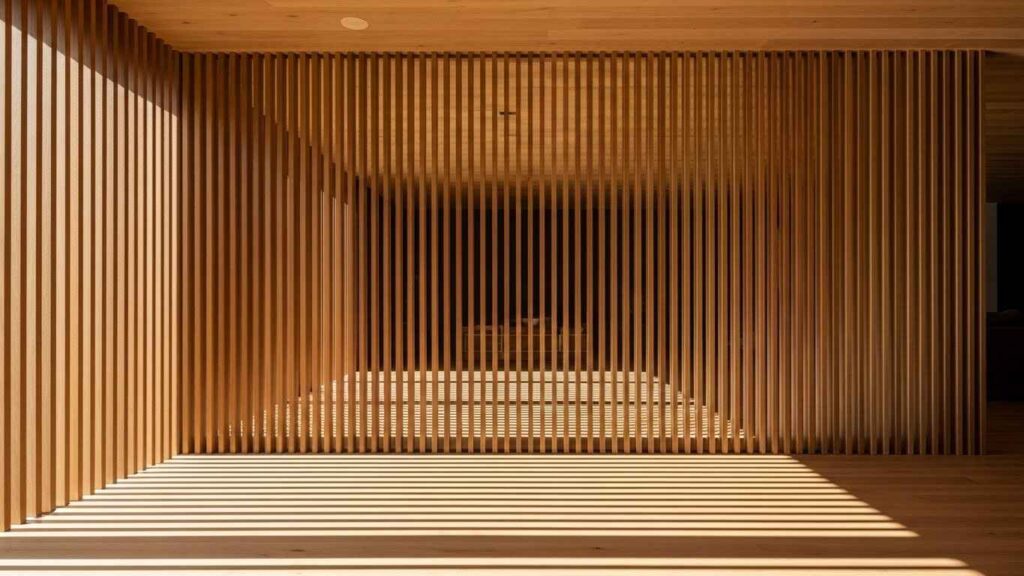 Floor-to-Ceiling Wooden Slats
