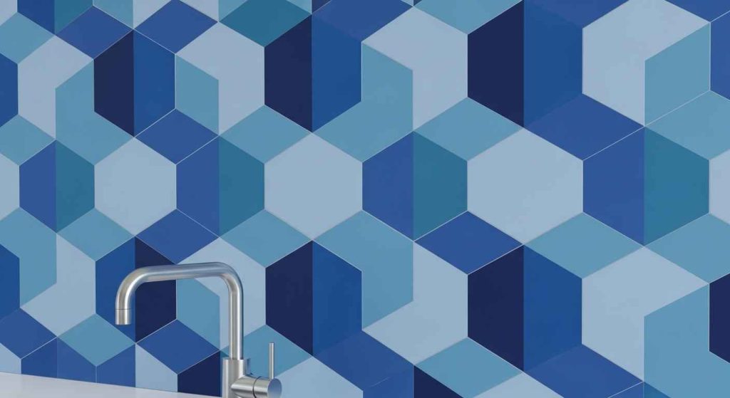 Geometric Patterned Blue Tiles